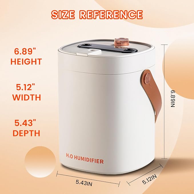 2L Humidifier for Bedroom,Portable Cool Mist Humidifiers,Ultra Quiet 20dB,Top Fill Air Humidifier for Home,Office,Plants,Adjustable Humidity,Night Light,BPA-Free,Beige - Image 4