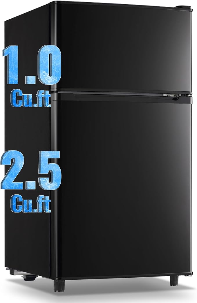 3.5 Cu.Ft Compact Refrigerator Black, Dual-Door MIni Fridge for Home | 2 Removable Glass Shelves, Large Capacity with 7 Settings, Low Consumption for Dorm Apartment by WANAI%C2%AE