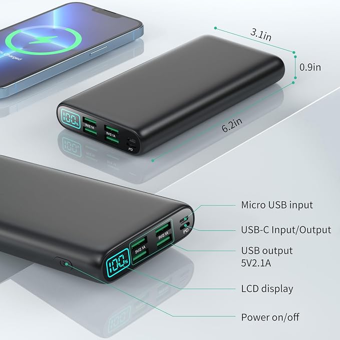 Portable Charger 38800mAh Power Bank with 5 Outputs & 2 Inputs,PD USB C In&Out Fast Phone Charging External Battery Pack Backup,Travel Essential Outdoor for iPhone 17/16/15,Android Samsung Galaxy etc - Image 4