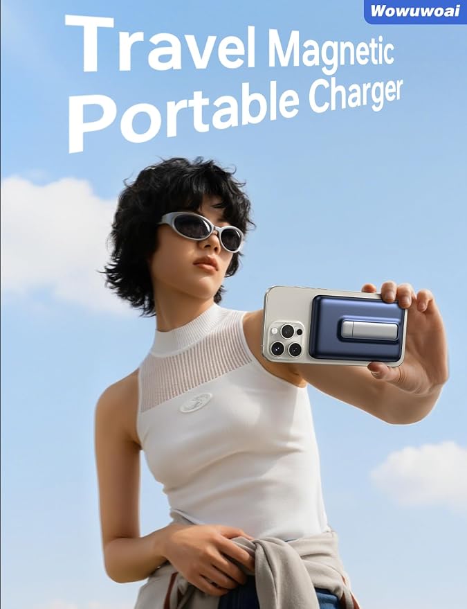 for Magsafe Portable Charger, 10000mAh Wireless Power Bank with Stand and PD 20W, USB C Fast Charging Powerbank, Magnetic Battery Pack Compatible with iPhone 17/16/15/14/13/12 Pro Max - Dark Blue - Image 5