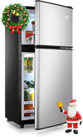 Mini Fridge with Freezer on Top, 3.5 Cu.Ft Compact Refrigerator with 7 Levels Adjustable Thermostat, Small Refrigerator for Dorm, Office, Apartment, Silver by KRIBBLING