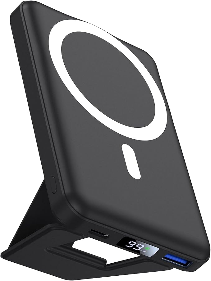 AOGUERBE for Magsafe Power Bank, 10000mAh Foldable Wireless Portable Charger with LED Display, 3 in 1 Magnetic Battery Pack with 22.5W Fast Charging for iPhone 17/16/15/14/13/12 Pro/Pro Max/Plus/Mini by AOGUERBE