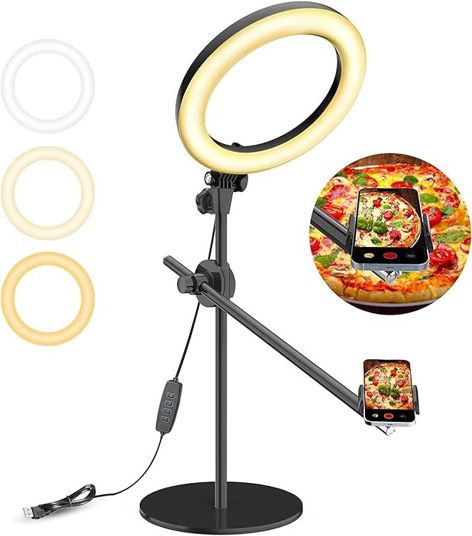 Selfie Ring Light with Stand and Phone Holder, Overhead Phone Mount with 10.5" by LUXSURE