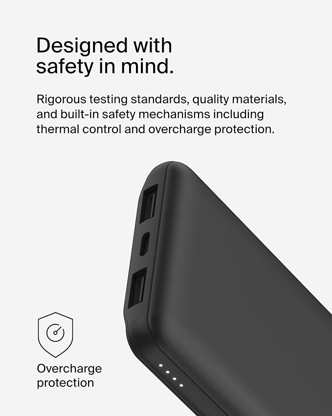 Belkin Portable Charger - 15W 3 Port Power Bank Battery Pack with 10000mAh Battery - Fast Charging for iPhone, Samsung Phone, More - USB C to A Cable Included - Image 10