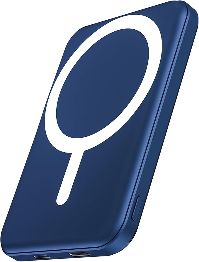 podoru for Magsafe Battery Pack, 5000mAh Magnetic Power Bank with Type-C Cable 20W PD Fast Charging Lighting Input Wireless Portable Charger for iPhone 17/16/15/14/13/12/ All Series-Dark Blue by PodoruPowerBank