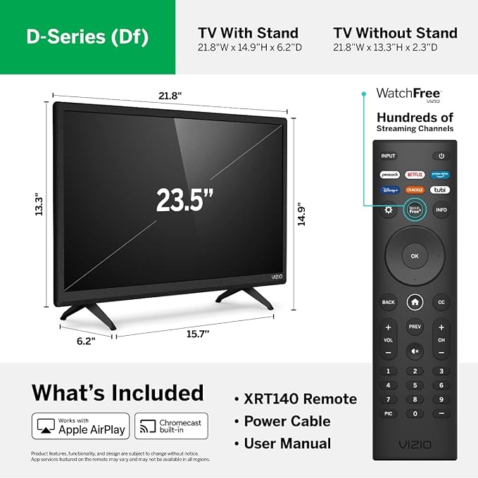 VIZIO 24-inch 1080p Smart TV with Apple AirPlay and Chromecast Built-in, Screen Mirroring for Second Screens, & 150+ Free Streaming Channels, D24f-J09, 2021 Model (Renewed) - Image 2