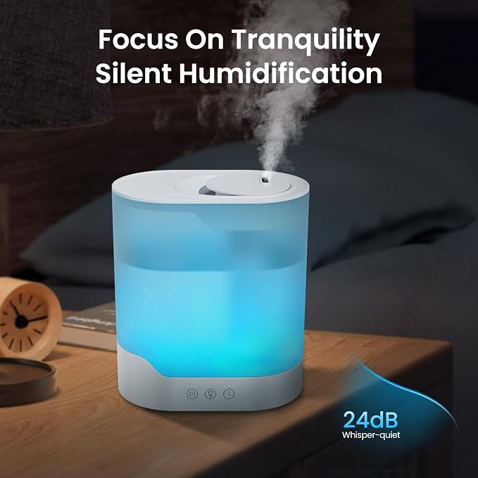 YOGIN Air Humidifier for Bedroom, 3L Top-Fill Cool Mist Humidifier & Essential Oil Diffuser, Ultra-Quiet <24dB, Smart Humidity Control, Up to 40H Runtime - Image 5
