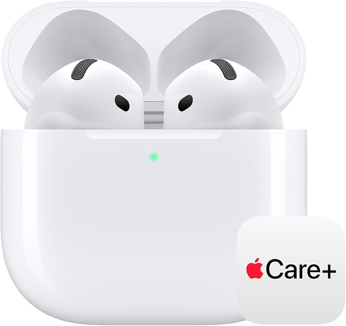 Apple AirPods 4 Wireless Earbuds, Bluetooth Headphones, with Active Noise Cancellation, Adaptive Audio, Transparency Mode, Personalized Spatial Audio, USB-C Charging Case with AppleCare+ (2 Years) by Apple