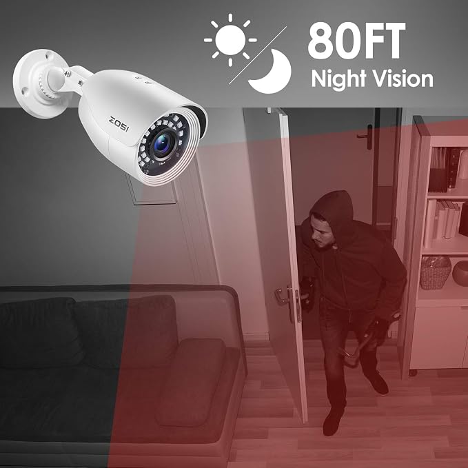ZOSI 4 Pack HD-TVI 1920TVL 1080p Home Security Camera Outdoor Indoor, - Image 4