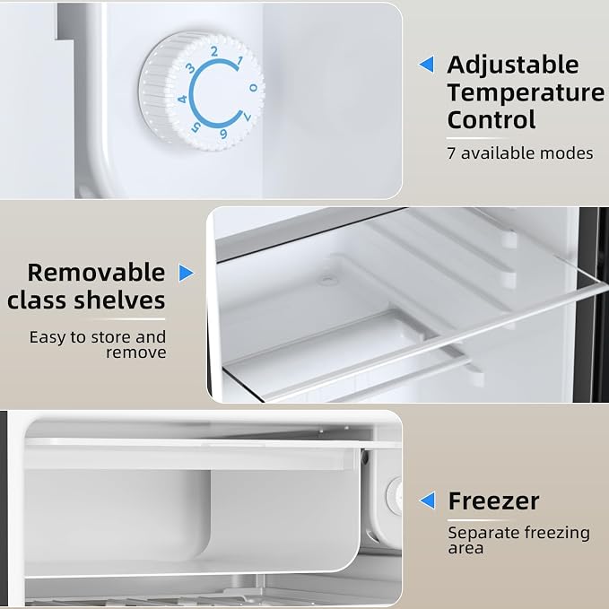 Antarctic Star 3.2 Cu.Ft.Compact Refrigerator with Freezer, Mini Fridge Single Door with Adjustable Thermostat,Removable Glass Shelves for Apartment,Dorm,Office,Kitchen，BLACK - Image 3