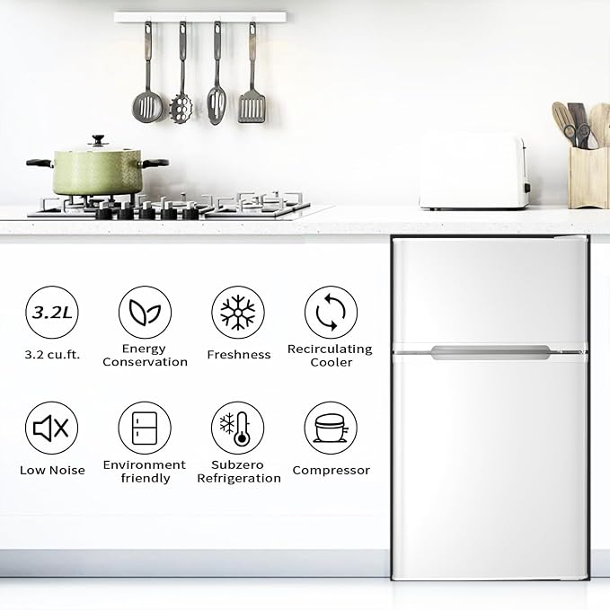 Antarctic Star Compact Refrigerator,3.2 Cu.Ft. Mini Separate Freezer Double 2-Door,Adjustable Removable Shelves for Basement,Apartment,Dorm,Office,WHITE - Image 4