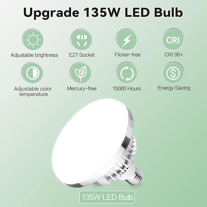 Skytex 2Pack 135W Photography Light Bulb Dimmable Tricolor LED Bulbs 2700-6400K - Image 3