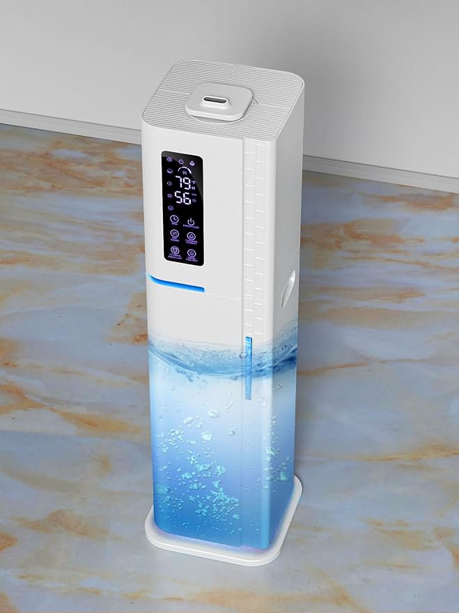 Humidifier with Warm & Cool Mist - 2.64Gal Top Fill, 500 sq ft Coverage, 60H Runtime, Remote, Humidity Control, Aroma Tray & Mood Light (Yellow/Blue) - Image 3