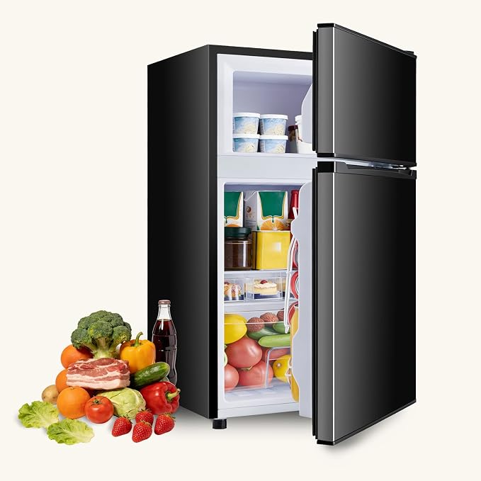 NEWBULIG Mini Fridge with Freezer 3.2 Cu.Ft Small Refrigerator for Office, Dorm, Small Fridge with Adjustable Thermostat, Energy Saving, Dual Door, Black by NEWBULIG