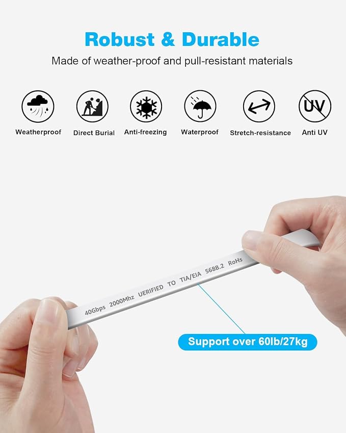 DDMALL CAT 8 Ethernet Cable, 10ft High Speed 40Gbps 2000MHz Shielded Flat CAT8 - Image 7