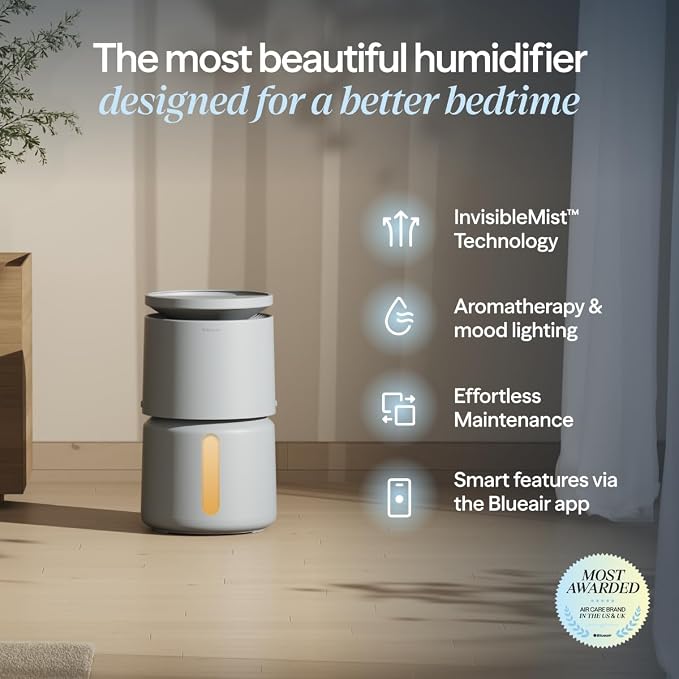 BLUEAIR Room Humidifier - DreamWell - 72Hr Top-Fill Mist-Free InvisibleMist Technology Aroma Stone for Essential Oils and Soothing Mood Lighting - Quiet Operation for Bedroom and Home Use, Grey - Image 2