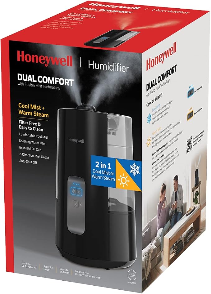 Honeywell Dual Comfort Cool + Warm Mist humidifier. Humidifier for Bedroom, Office, Living Room and Home. Provides Temporary Relief from Dry air discomforts - Black, HWC775B - Image 8