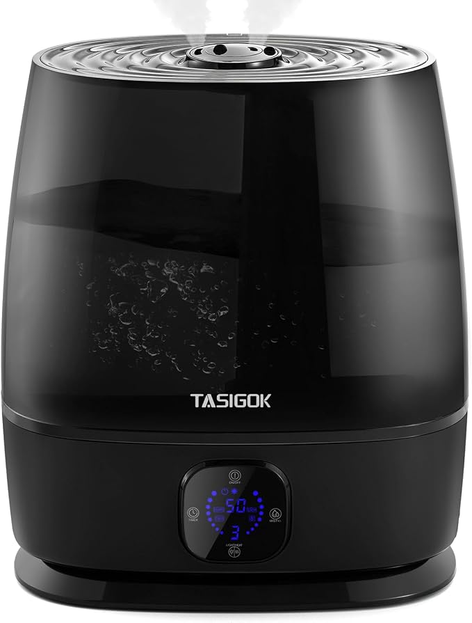 Humidifiers for Bedroom Home, 6L Cool and Warm Mist Air Humidifier for Large Room Baby Nursery, 50H Easy Clean and Top Fill, Quiet with Ultrasonic, Essential Oils, Auto Mode, for House, Black by Tasigok