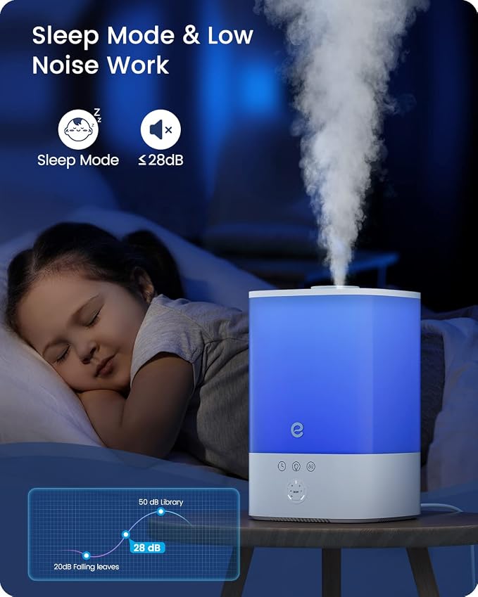 Humidifiers for Bedroom Large Room, Esemoil Smart WiFi Cool Mist Humidifiers for Baby, 3.5L Top Fill & 28dB Quiet, 40H Air Ultrasonic Diffuser with 8 Color Light, Voice Control, Compatible with Alexa - Image 3