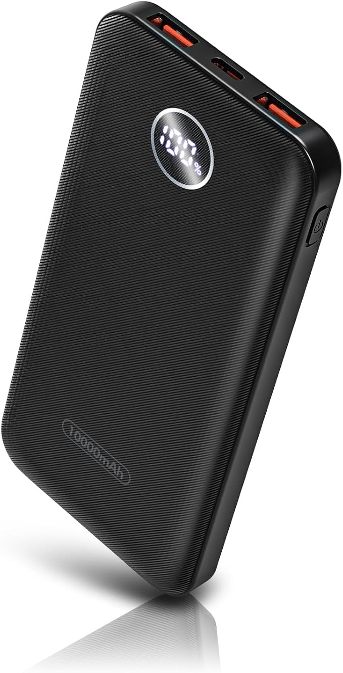Portable Charger, Compact 10000mAh Power Bank with Type-C Cable, 22.5W Fast Charging External Battery Pack with LED Digital Display for iPhone and Android Black by Unknown