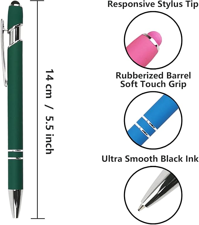 Oddmoal Ballpoint Pen with Stylus Tip, Soft Touch Click Metal Pen, 1.0mm Medium - Image 2