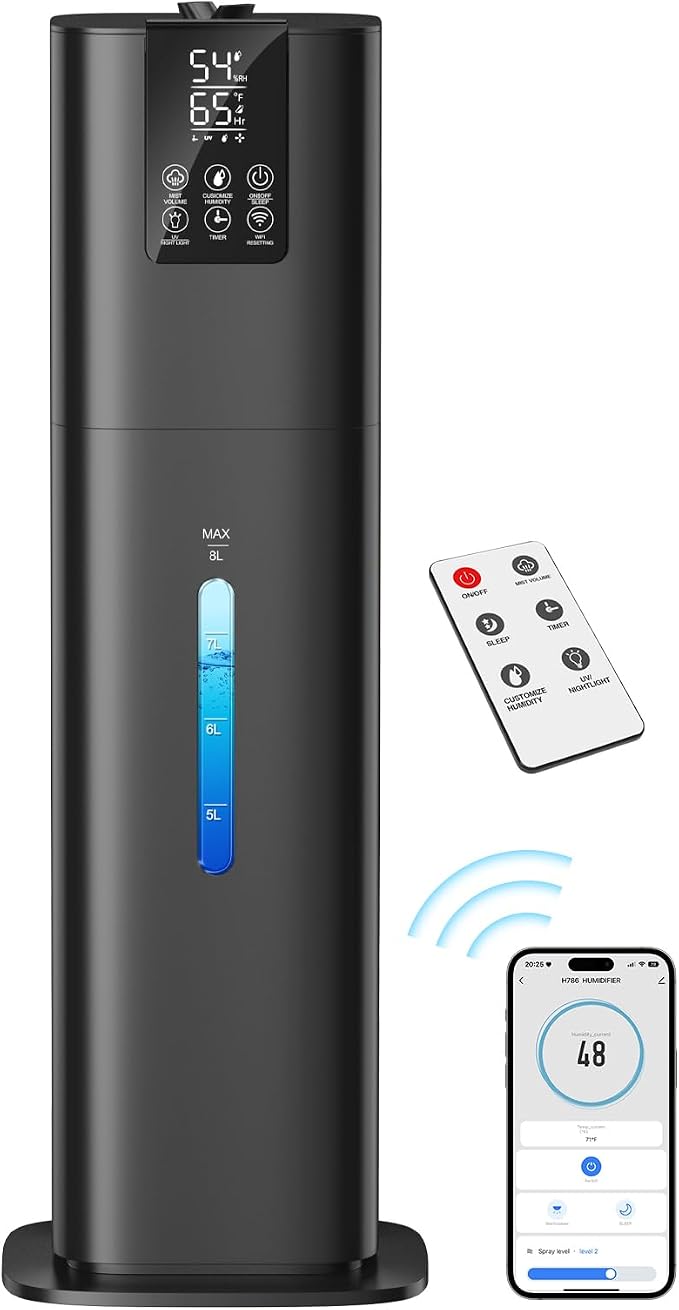 Smart Humidifiers Large Room Bedroom Home, 2.11Gal(8L) Quiet Top Fill Cool Mist Humidifier, Smart App & Remote Control, 3 Speed Humidifier with 360° Nozzle, Humidity Setting for Baby Office by HumidifiersLargeRoomBedroom