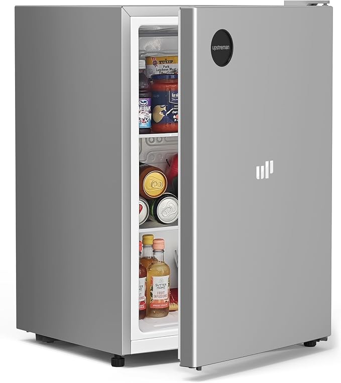 Upstreman 2.5 Cu.Ft All-Refrigerator Mini Fridge, Single Door Small Refrigerator, Dorm Fridge with 7 Adjustable Thermostat, Compact Refrigerator for Office, Bedroom or Dorm, Silver-CR26 by StartUpLiveBetter