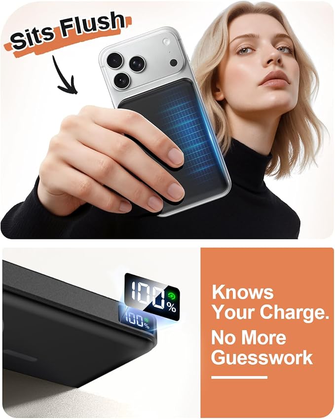 for Magsafe Portable Charger, Power Bank, 10000mAh Wireless Magnetic with Type-C 20W PD Fast Charging, LED Display for Magsafe Battery Pack,Wireless Portable Charger for iPhone 17/16/15/14 all Series - Image 7