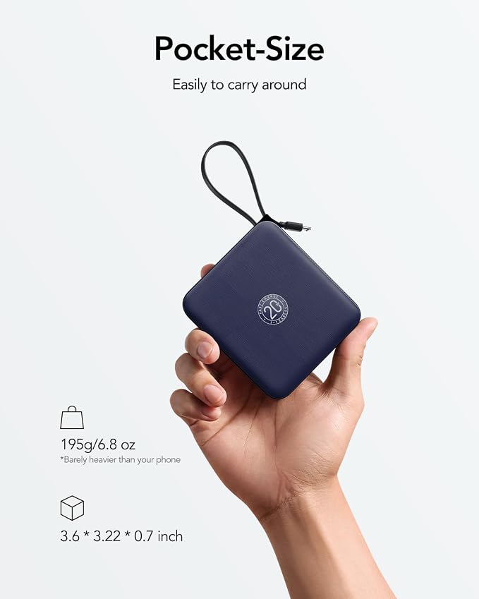 VRURC 10000mAh Portable Charger for iPhone with Built-in Cables, 22.5W Fast Charging Power Bank with LED Display, Battery Pack USB C for iPhone 17 Pro Max, Samsung S26, Travel Essentials (Royal Blue) - Image 2