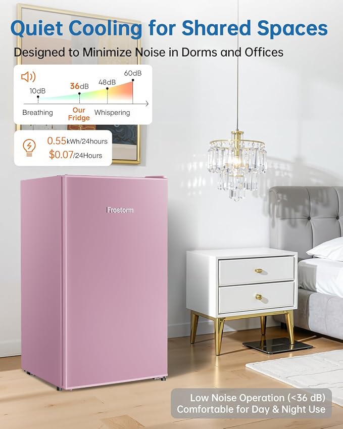 3.2 Cu Ft Mini Fridge with Freezer, Single Door Upright Freezer | Energy Efficient, Large Capacity, Reversible Door, ETL Certified, Small Refrigerator for Bedroom, Office & Dorm, Pink - Image 4