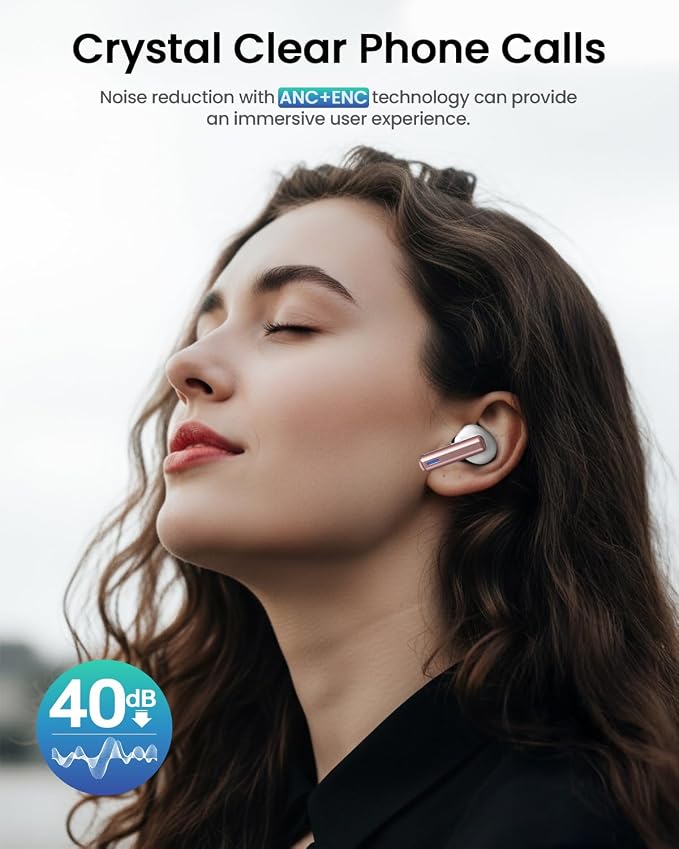 ZIUTY Wireless Earbuds, ANC ENC Noise Cancelling Ear Buds with Touch Screen | 40H Stereo Bass, Bluetooth Headphones with Transparency Mode, IPX7 Waterproof, Clear Calls, 5 EQ for iOS Andoid,Pink - Image 3