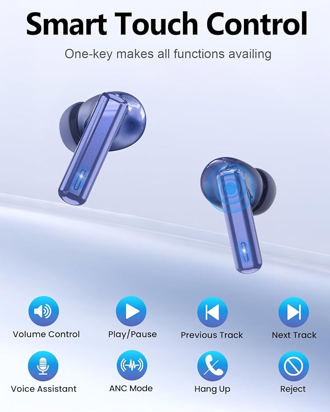 ZIUTY Wireless Earbuds, ANC ENC Noise Cancelling Ear Buds with Touch Screen | 40H Stereo Deep Bass, Bluetooth Headphones with Transparency Mode, IPX7 Waterproof, Clear Calls, 5 EQ for iOS Andoid,Darkblue - Image 9