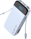 Portable Charger Power Bank 32000mAh with Built in Cables, PD3.0 USB C Fast Phone Charger, 5 Outputs LCD Display Travel Battery Pack Compatible with iPhone, Samsung All Cell Phones (Blue) by LENGSUM
