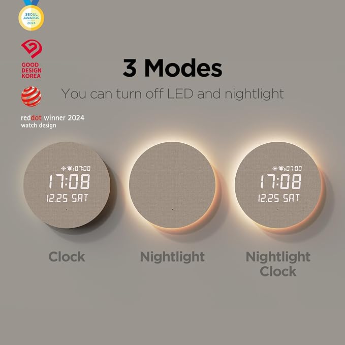 mooas Full Moon LED Silent Wooden Digital Wall Clock - Image 3