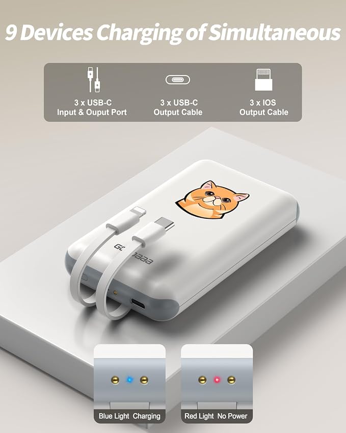 GOODaaa Portable Charger, 3-Pack 10000mAh Slim Power Bank Built in Cables, 3 Outputs 1 Inputs Family Power Hub for All Mobile Devices, Charging Station Set Includes 180 DlY Stickers, for Home,Office - Image 6