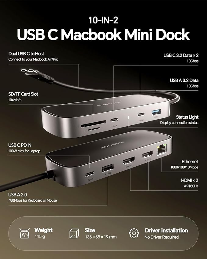 MacBook Pro Docking Station Dual Monitor 4K@60Hz - Image 3