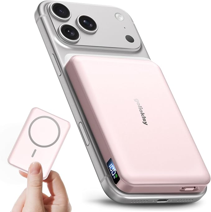 golioklsy for Magsafe Portable Charger,10000mAh Power Bank with Type-C 20W PD Fast Charging, Lightweight and Slim, LED Display for Magsafe Battery Pack for iPhone 17/16/15/14 All Series, Pink by golioklsy