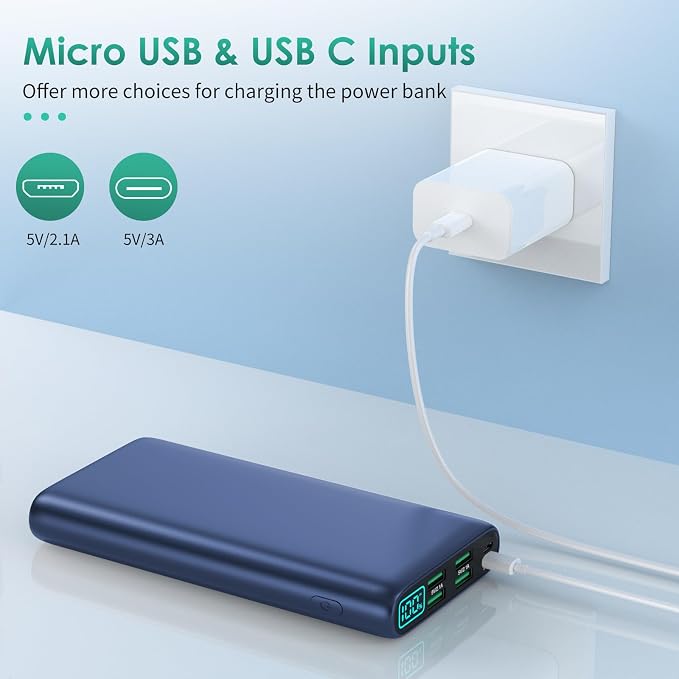 Portable Charger 38800mAh Power Bank with 5 Outputs & 2 Inputs,PD USB C In&Out Fast Phone Charging External Battery Pack Backup,Travel Essential Outdoor for iPhone 17/16,Android Samsung Galaxy-Navy - Image 5