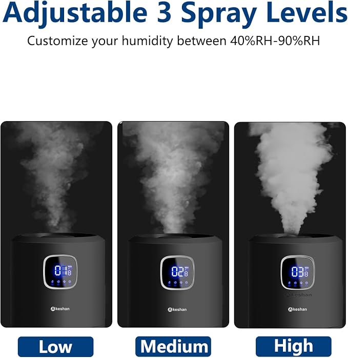 Large Humidifiers for Bedroom, 9L/2.5Gal Ultrasonic Cool Mist, Top Fill Easy Clean with 350ML/H Mist Speed, Quiet, Suitable for Kids Room Plant Yoga Office Study Room Living (Black, Round) - Image 6