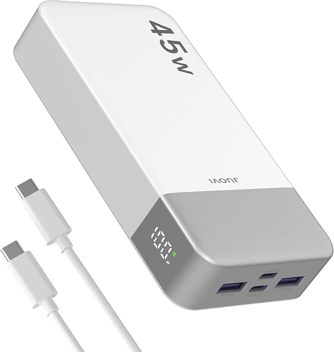 JUOVI J2621 Power Bank Portable Charger 20000mAh 45W, PD3.0 QC 4.0 Fast Charging Battery Pack with LED Display,2 USB-C,2 USB-A for iPhone 15 16, MacBook by JUOVI