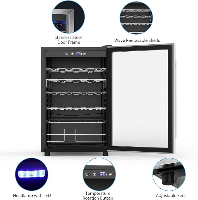 Electactic 4.4 Cu.ft Wine Cooler Refrigerator, 37 Bottle Freestanding Cabinet Wine Cellars, Wine Fridge with Glass Door for Home Use, Protecting Your Reds, Silver - Image 7