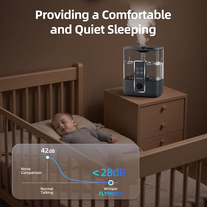 FLYMOON Humidifier for Bedroom, Top Fill 5L Cool Mist Humidifiers with 28dB, Humidifier for Large Room with Leak-Proof, Auto-Off, 12H Timer, 50 Hour Runtime,Tuya App Control, Black - Image 5