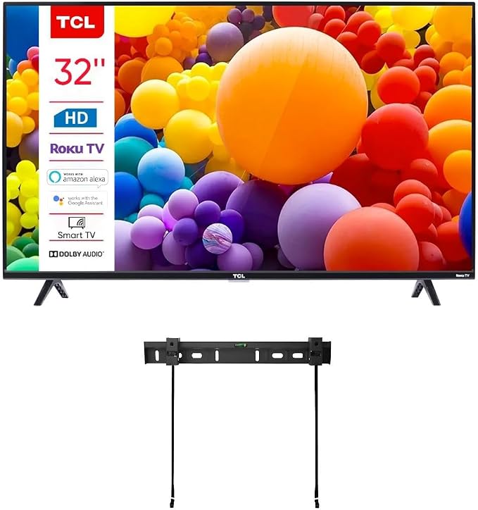 TCL 32-Inch Class 3 Series HD LED Smart Roku TV + Wall Mount Dual-Band Wi-Fi Compatible with Alexa and Google Assistant 32S331 (Renewed) by Amazon+Renewed
