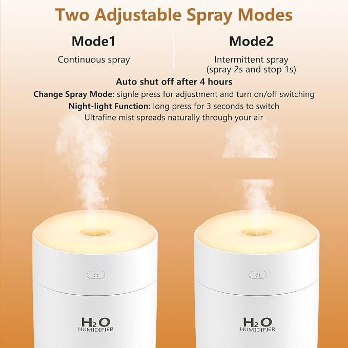 Portable Mini Humidifier, Auto Shut-Off, 2 Mist Modes, Quite, Small Humidifiers for Bedroom Travel Office Desk Plants(White) - Image 4