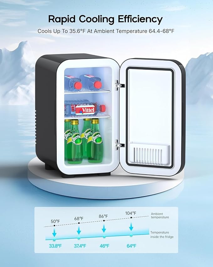 BEICHEN Mini Fridge,6 Liter / 8 Can Small Fridge for Bedroom, Car, Office | Cooler & Warmer for Food, Drinks, Skincare,Energy Saving, Low Noise,110V Ac/12V Dc,Compact & Portable,BLACK ﻿ - Image 4