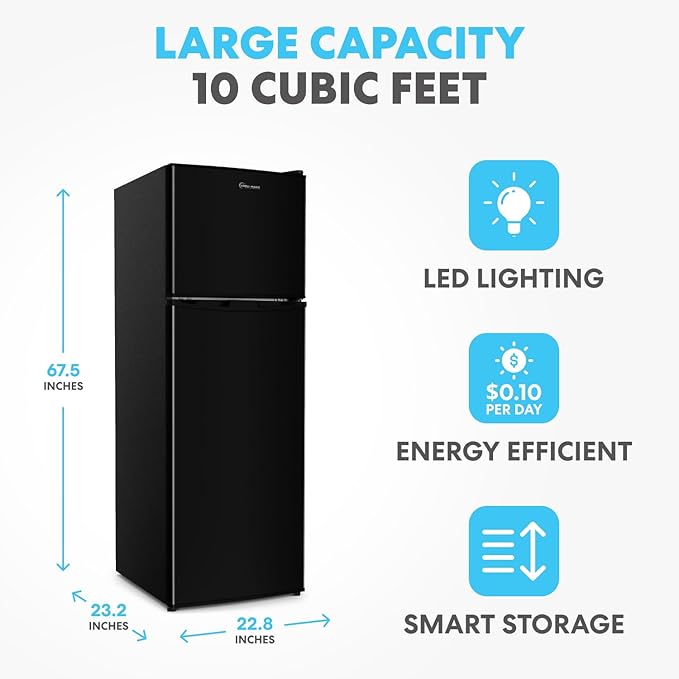 Simpli-Magic 10 Cu.Ft. Fridge with Freezer – Double Door Compact Refrigerator for Office, Dorm, Bedroom, Garage – Adjustable Thermostat, Large Capacity, Stainless Steel Finish - Image 2