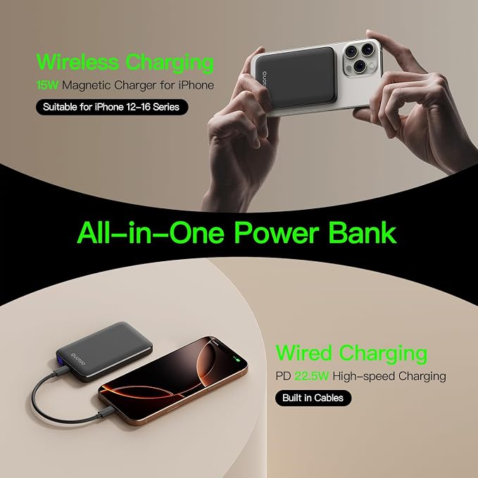 Ouotoo New for Magsafe Portable Charger,5000mAh Power Bank with Type-C 20W PD Fast Charging Travel, Lightweight and Slim, LED Display for Magsafe Battery Pack for iPhone 17/16/15/14/13/12 All Series - Image 8