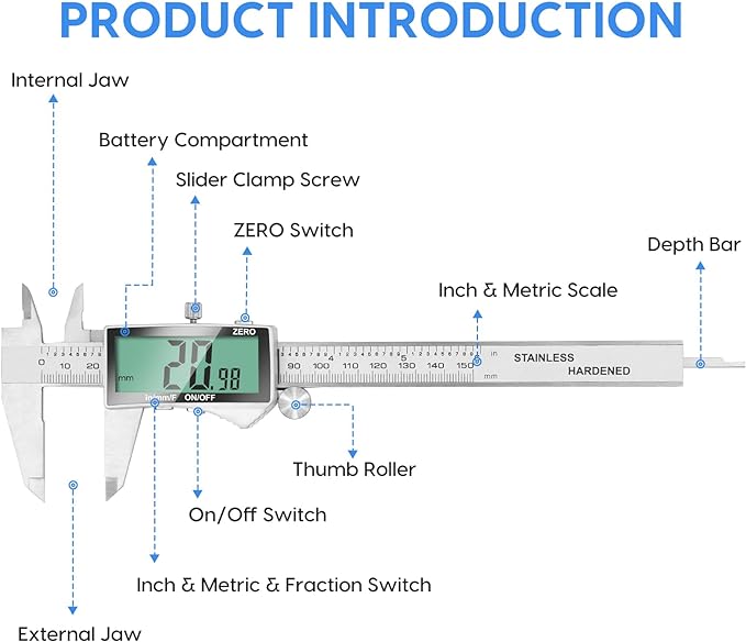 Digital Caliper, 6 Inch Caliper Tool - Image 7