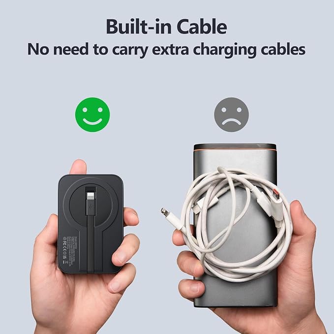 iOS Mini Portable Charger, 5200 mAh Charger Power Bank Slim Small Chargers with Built-in Cable, Travel Battery Pack for iPhone 14/13/12/11 Pro/Pro Max/Plus/Mini/AirPods - Image 6