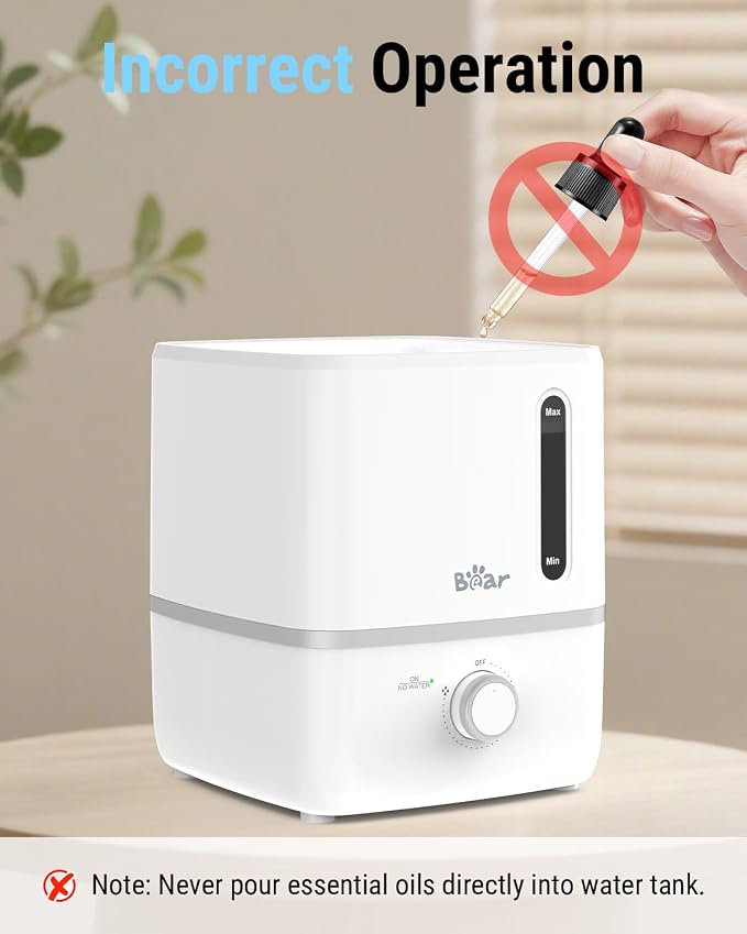 Bear Humidifiers for Bedroom, 2.5L Cool Mist Humidifiers and Oil Diffuser, Quiet Rapid humidifiers for Home Whole House, with Adjustable Mist Output and Auto Shut-off, White - Image 8